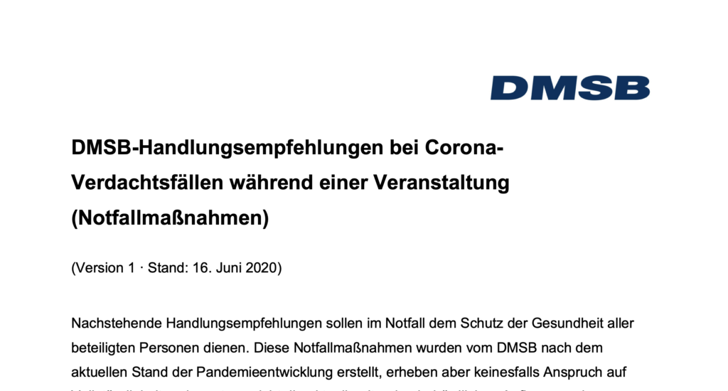 DMSB Handlungsempfehlung bei Corona Verdachtsfällen