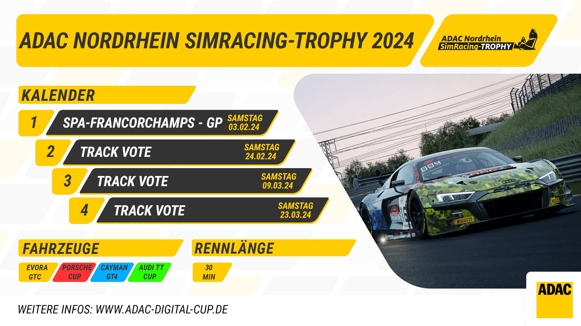 Audi R8 LMS im Motorsport im ADAC Nordrhein, beim SimRacing-Turnier 2024.